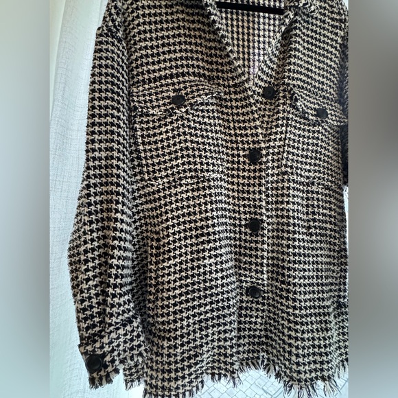 Zara black and white knit tweed houndstooth Over-shirt - Size M - Picture 7 of 13